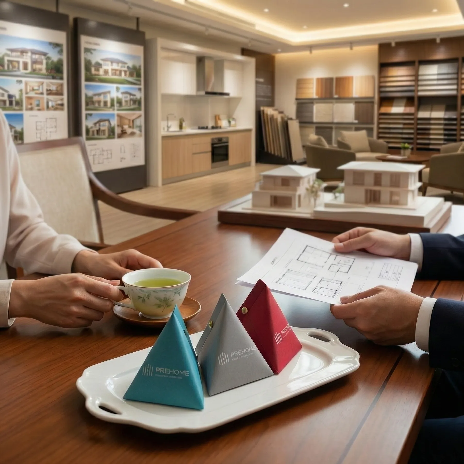 住宅展示場 ハウスメーカー 工務店 お打ち合わせ お茶菓子